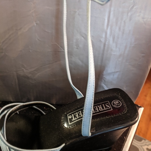 Street Feet strap tie up light blue satin wedge - Picture 4 of 4